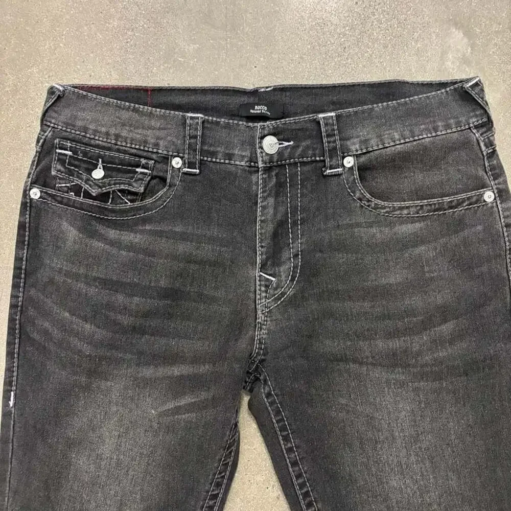 True Religion Rocco Relaxed Skinny Jeans Washed Coal Grey W36